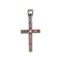 Pendentif en argent rhodi&eacute; Croix empierr&eacute;e large multi-couleur Artemare