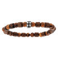 Bracelet extensible junior avec perles en bois marron et motif g&eacute;om&eacute;trique