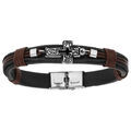 Bracelet en acier et cuir noir et marron avec Croix 20,5cm r&eacute;glable Artemare
