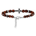 Bracelet en acier avec perles Oeil de tigre grenat et Croix sur le dessus 19+2cm Artemare