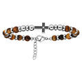 Bracelets sur Artemare : Bracelet en acier avec perles en Oeil de tigre marron et Croix sur le dessus 19+2cm