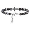 Bracelet en acier avec perles d'Agate grise avec Croix sur le dessus 19+2cm