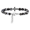 Bracelet en acier avec perles d'Agate grise avec Croix sur le dessus 19+2cm