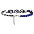 Bracelet en acier et cuir bovin bleu avec boules quartz bleu 20+3cm