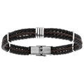 Bracelet en acier et tresse pu noir et marron 20cm r&eacute;glable