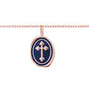 Bracelet en acier et PVd rose cha&icirc;ne avec pampille Croix sur fond bleu nuit 16+3cm