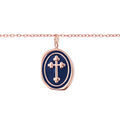Bracelet en acier et PVd rose cha&icirc;ne avec pampille Croix sur fond bleu nuit 16+3cm Artemare