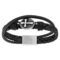 Bracelets sur Artemare : Bracelet en acier et cuir bovin tress&eacute; noir avec Croix patin&eacute;e - 22cm fermoir aimant&eacute;