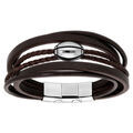 Bracelets sur Artemare : Bracelet en acier et cuir marron plusieurs bracelets et ballon de rugby &agrave; graver- double fermoir 21cm r&eacute;glable 20