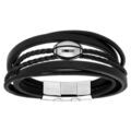 Bracelet en acier et cuir noir plusieurs bracelets et ballon de rugby &agrave; graver- double fermoir 21cm r&eacute;glable 20