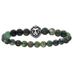 Bracelet extensible avec perles d'Agate verte et t&ecirc;te de lion