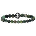 Bracelet extensible avec perles d'Agate verte et t&ecirc;te de lion