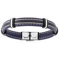 Bracelet en acier et cuir bleu marine avec 2 c&acirc;bles gris 20cm