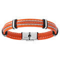 Bracelets sur Artemare : Bracelet en acier et cuir rouge orang&eacute; avec 2 c&acirc;bles gris r&eacute;glable 20cm