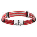 Bracelet en acier et cuir rouge avec 2 c&acirc;bles gris r&eacute;glable 20cm