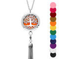 Collier avec Pendentif diffuseur de parfum m&eacute;daillon arbre de vie et pompon cha&icirc;nettes - r&eacute;glable 45 &agrave; 65cm Artemare
