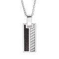 Collier en acier avec Pendentif plaque rectangulaire carbone et motif geom&eacute;trique 50+5cm
