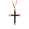 Colliers sur Artemare : Collier en acier et PVD rose avec Pendentif Croix (17X3mm) r&eacute;sine noire et pierres noires - 45+5cm