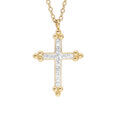 Collier en acier et PVD dor&eacute; avec Pendentif Croix (17X3mm) r&eacute;sine champagne et pierres champagne - 45+5cm