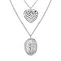 Collier en acier double cha&icirc;ne avec Pendentif coeur et ovale motif &eacute;toile 50+5cm