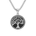 Collier en acier cha&icirc;ne maille jaseron patin&eacute;e avec Pendentif arbre de vie vieilli 55cm Artemare