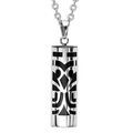 Collier en acier Pendentif Tiki protection 30mm diam&egrave;tre 9mm agate noire v&eacute;ritable - 50+5cm