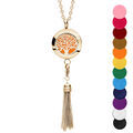 Collier avec Pendentif diffuseur de parfum m&eacute;daillon arbre de vie et pompon PVD jaune - r&eacute;glable 45 &agrave; 65cm Artemare