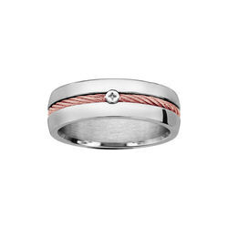 Bague en acier c&acirc;ble au centre rose et vis