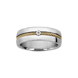Bague en acier c&acirc;ble au centre jaune et vis