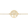 Bracelet en plaqu&eacute; or cha&icirc;ne avec pastille arbre de vie satin&eacute; 16+3cm