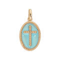 Pendentif en plaqu&eacute; or ovale Croix sur fond bleu ciel
