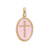 Pendentif en plaqu&eacute; or ovale Croix sur fond rose p&acirc;le