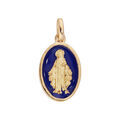 Pendentifs sur Artemare : Pendentif en plaqu&eacute; or ovale vierge miraculeuse fond bleu fonc&eacute;