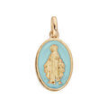 Pendentif en plaqu&eacute; or ovale vierge miraculeuse fond bleu ciel