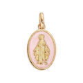 Pendentif en plaqu&eacute; or ovale vierge miraculeuse fond rose p&acirc;le Artemare