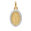 Pendentifs sur Artemare : Pendentif en plaqu&eacute; or 15mm ovale recto verso vierge miraculeuse contour oxydes blancs sertis