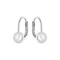 Boucles d'oreille en argent rhodi&eacute; perle blanche de synth&egrave;se 6mm et fermoir dormeuse