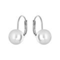 Boucles d'oreille en argent rhodi&eacute; perle blanche de synth&egrave;se 8mm et fermoir dormeuse Artemare