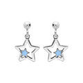 Boucles d'oreille sur Artemare : Boucles d'oreille pendantes en argent rhodi&eacute; &eacute;toile suspendue avec &eacute;toile bleue et fermoir poussette