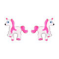 Boucles d'oreille pour enfant en argent rhodi&eacute; licorne blanche et rose et fermoir poussette Artemare