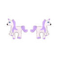 Boucles d'oreille pour enfant en argent rhodi&eacute; licorne blanche et violette et fermoir poussette