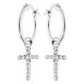 Cr&eacute;oles en argent rhodi&eacute; 12mm avec pampille croix boules suspendue Artemare