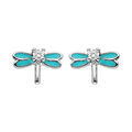 Boucles d'oreille sur Artemare : Boucles d'oreille en argent rhodi&eacute; libellule turquoise et oxydes blancs sertis et fermoir poussette