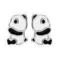 Boucles d'oreille pour enfant en argent rhodi&eacute; panda noir et blanc et fermoir poussette