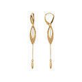 Boucles d'oreille sur Artemare : Boucles d'oreille pendantes en argent rhodi&eacute; et dorure jaune cha&icirc;nette et motif plume suspendus et fermoir dormeuse