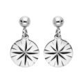 Boucles d'oreille en argent rhodi&eacute; pastille &eacute;toile diamant&eacute;e suspendue et fermoir poussette