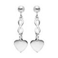 Boucles d'oreille pendantes en argent rhodi&eacute; symboles coeur et infini suspendus et fermoir poussette
