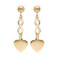 Boucles d'oreille pendantes en argent rhodi&eacute; et dorure jaune symboles coeur et infini suspendus et fermoir poussette Artemare