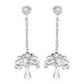 Boucles d'oreille sur Artemare : Boucles d'oreille pendantes en argent rhodi&eacute; cha&icirc;nette avec arbre de vie et fermoir poussette