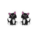 Boucles d'oreille sur Artemare : Boucles d'oreille pour enfant en argent rhodi&eacute; chat noir et rose et fermoir poussette